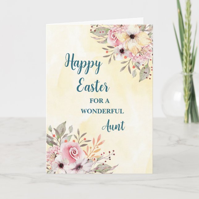 Spring Flowers Happy Easter Aunt Holiday Card (Front)