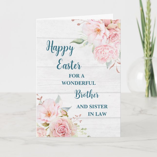 Spring Flowers Happy Easter Brother Sister in Law Holiday Card (Front)