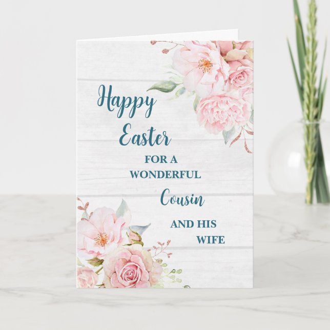 Spring Flowers Happy Easter Cousin & His Wife Holiday Card (Front)