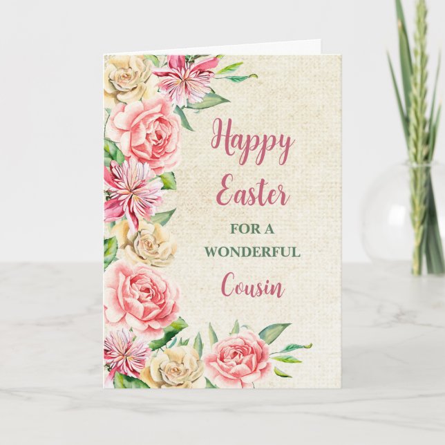 Spring Flowers Happy Easter Cousin Holiday Card (Front)