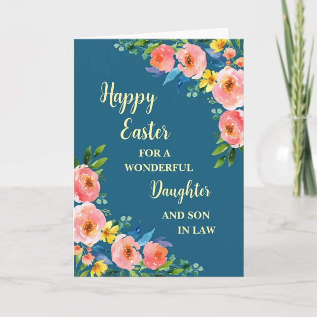 Spring Flowers Happy Easter Daughter Son in Law Holiday Card (Front)
