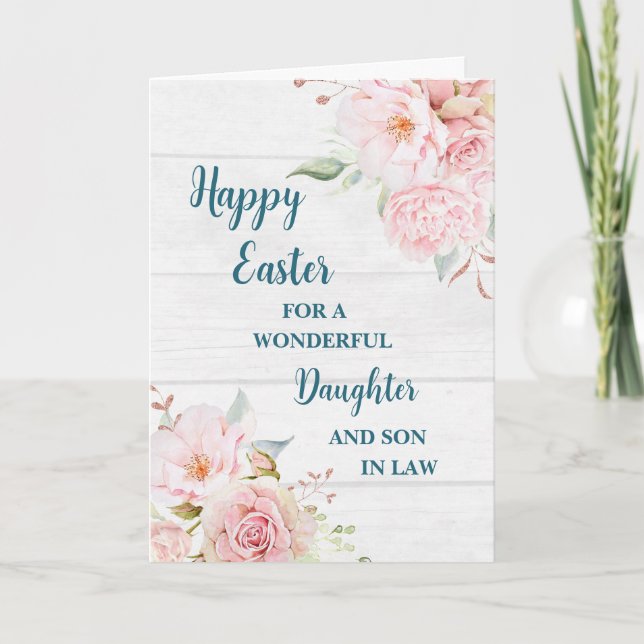 Spring Flowers Happy Easter Daughter Son in Law Holiday Card (Front)