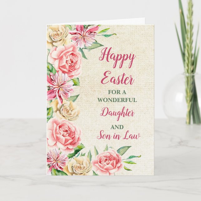 Spring Flowers Happy Easter Daughter Son in Law Holiday Card (Front)