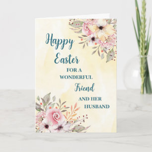 Spring Flowers Happy Easter Friend & Her Husband Holiday Card