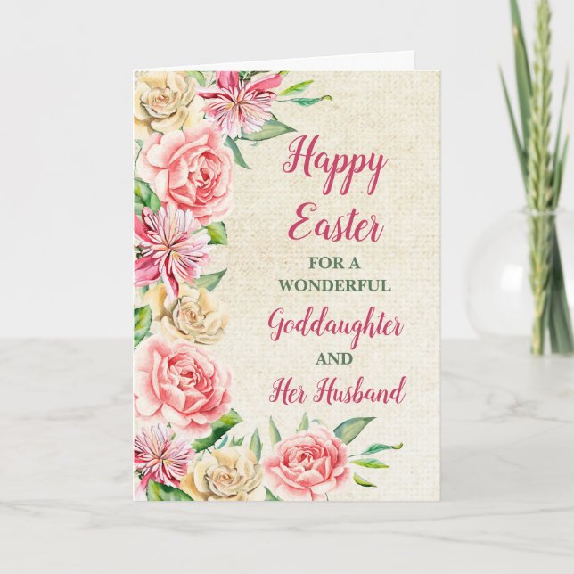 Spring Flowers Happy Easter Goddaughter & Husband Holiday Card (Front)