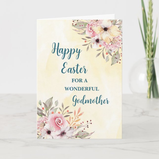 Spring Flowers Happy Easter Godmother Holiday Card (Front)