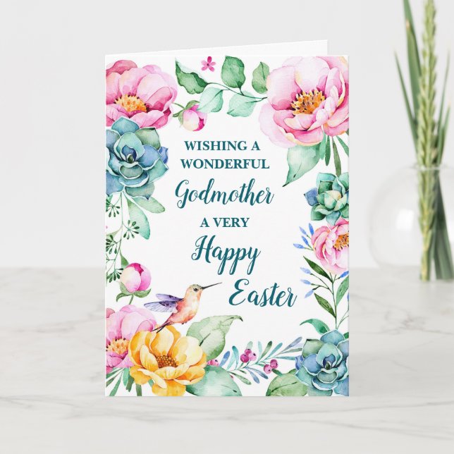 Spring Flowers Happy Easter Godmother Holiday Card (Front)