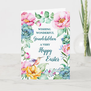 Spring Flowers Happy Easter Grandchildren Holiday Card