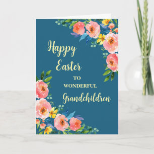 Spring Flowers Happy Easter Grandchildren Holiday Card