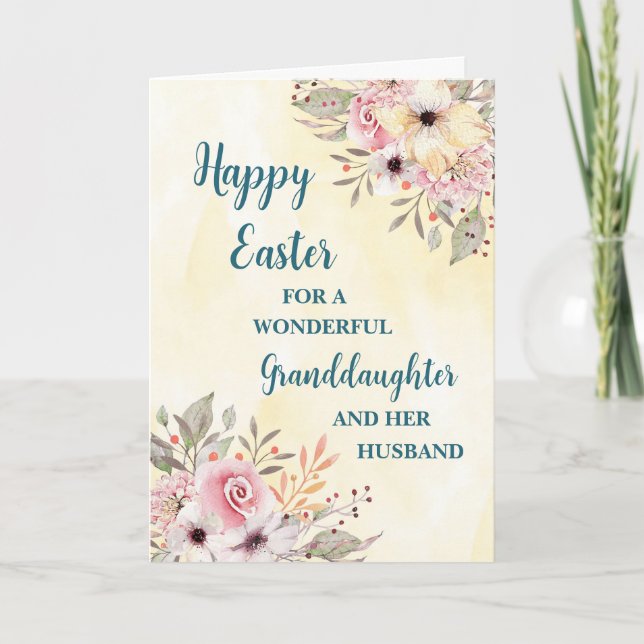 Spring Flowers Happy Easter Granddaughter Husband Holiday Card (Front)
