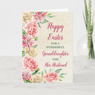 Spring Flowers Happy Easter Granddaughter Husband Holiday Card
