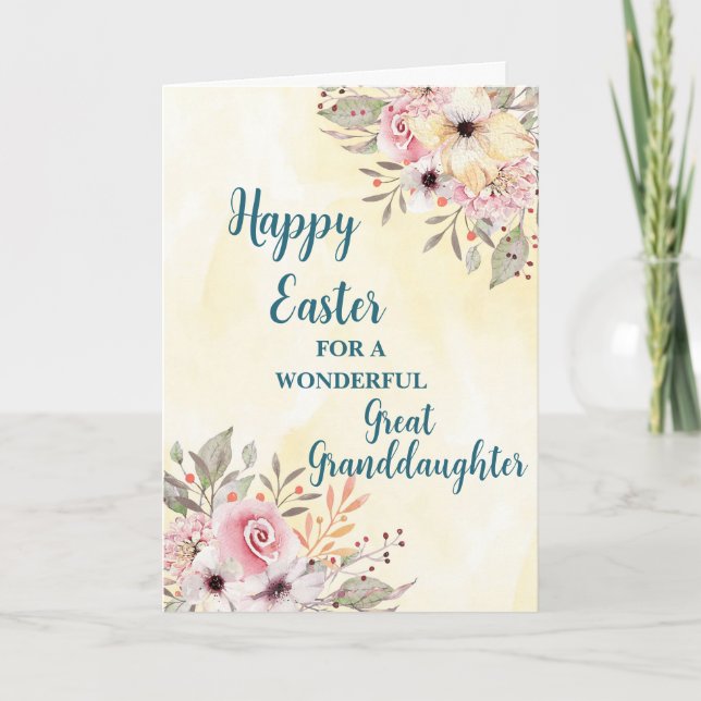 Spring Flowers Happy Easter Great Granddaughter Holiday Card (Front)