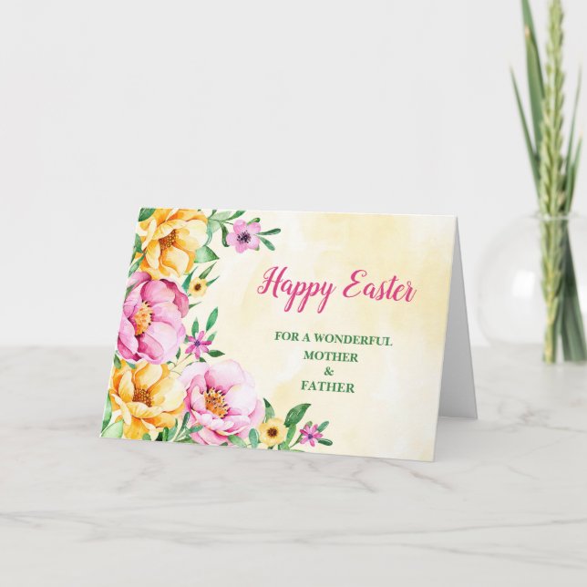 Spring Flowers Happy Easter Mother and Father Holiday Card (Front)
