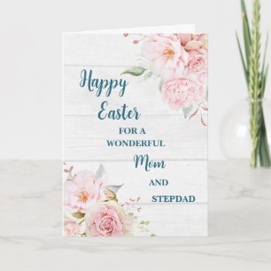 Spring Flowers Happy Easter Mum and Stepdad Holiday Card