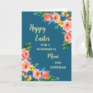 Spring Flowers Happy Easter Mum and Stepdad Holiday Card