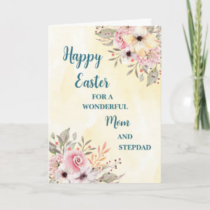 Spring Flowers Happy Easter Mum and Stepdad Holiday Card