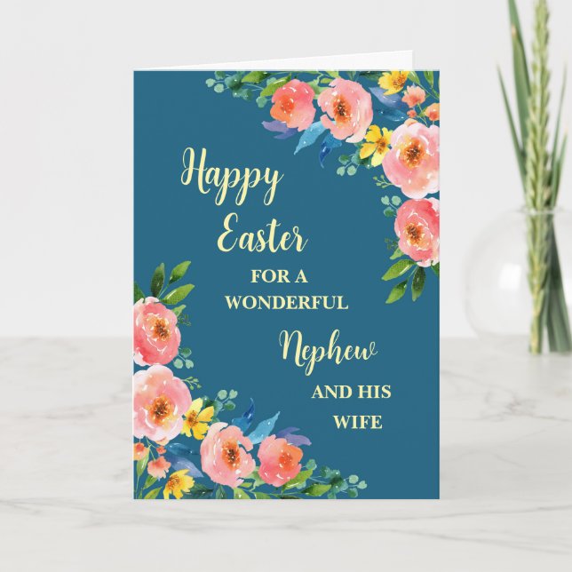 Spring Flowers Happy Easter Nephew and His Wife Holiday Card (Front)