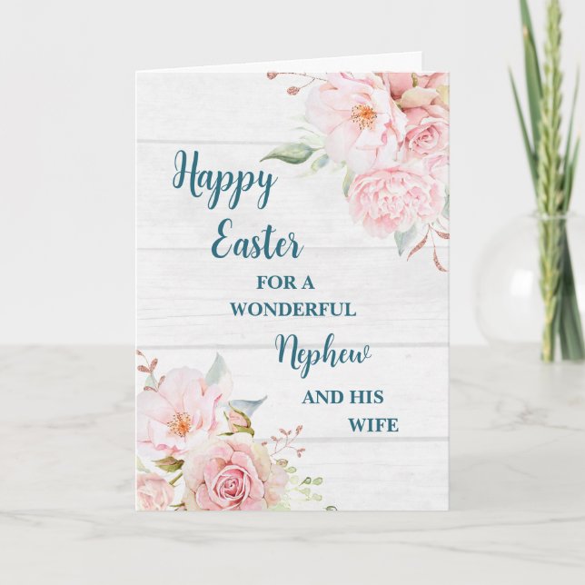 Spring Flowers Happy Easter Nephew & His Wife Holiday Card (Front)