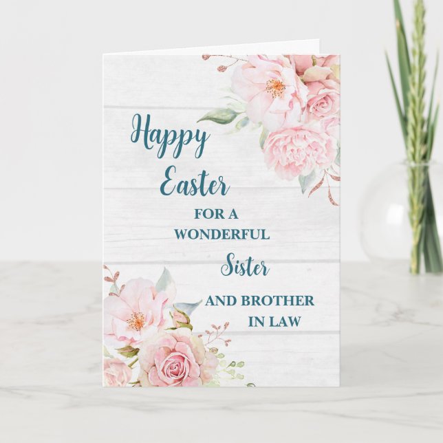 Spring Flowers Happy Easter Sister Brother in Law Holiday Card (Front)