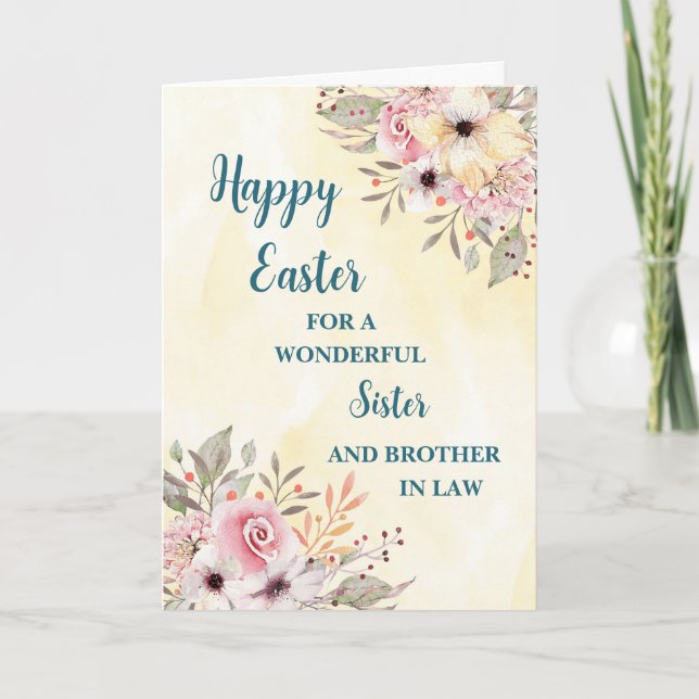 Spring Flowers Happy Easter Sister Brother in Law Holiday Card (Front)