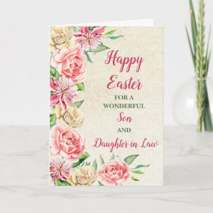 Spring Flowers Happy Easter Son Daughter in Law Holiday Card