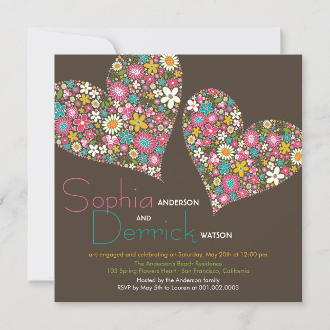 Spring Flowers Heart Engagement Party Invite (Front)