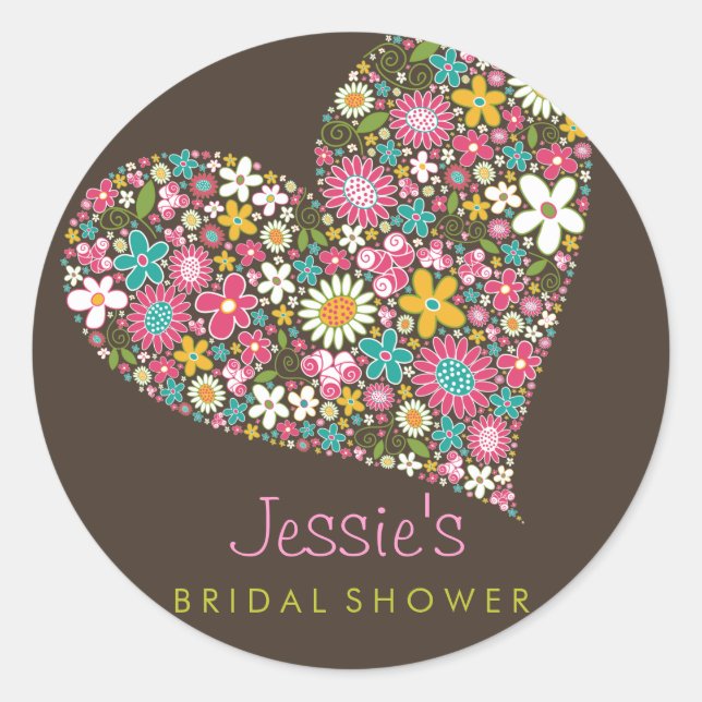 Spring Flowers Heart Love Bridal Shower Wedding Classic Round Sticker (Front)