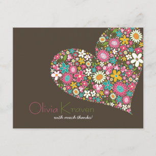 Spring Flowers Heart Love Bridal Shower Wedding Thank You Card