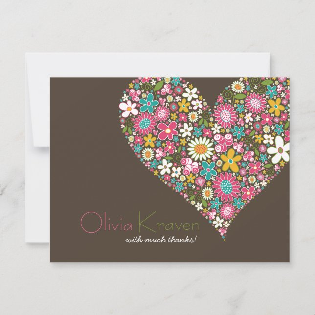 Spring Flowers Heart Love Bridal Shower Wedding Thank You Card (Front)