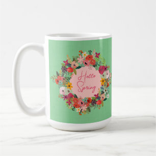 Spring flowers Hello Spring linen personalised Coffee Mug