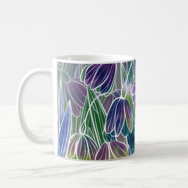 Spring flowers, herbs, watercolor seamless border. coffee mug (Left)