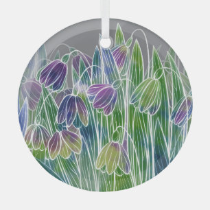 Spring flowers, herbs, watercolor seamless border. glass tree decoration