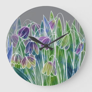 Spring flowers, herbs, watercolor seamless border. large clock