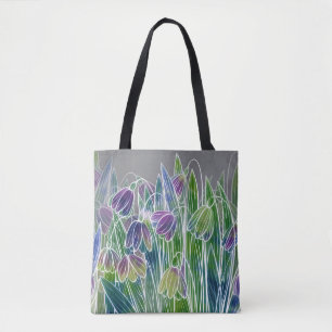 Spring flowers, herbs, watercolor seamless border. tote bag