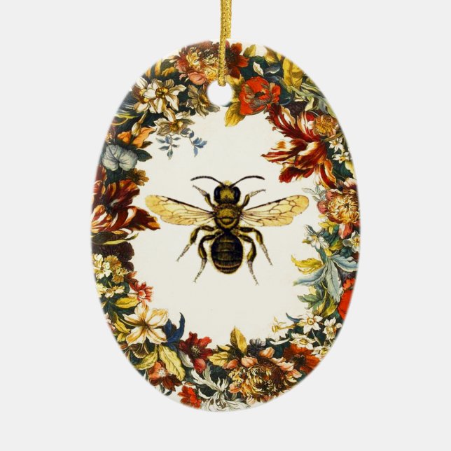SPRING FLOWERS HONEY BEE / BEEKEEPER BEEKEEPING CERAMIC TREE DECORATION (Front)