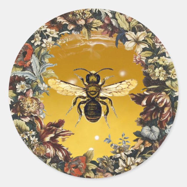 SPRING FLOWERS HONEY BEE / BEEKEEPER BEEKEEPING CLASSIC ROUND STICKER (Front)