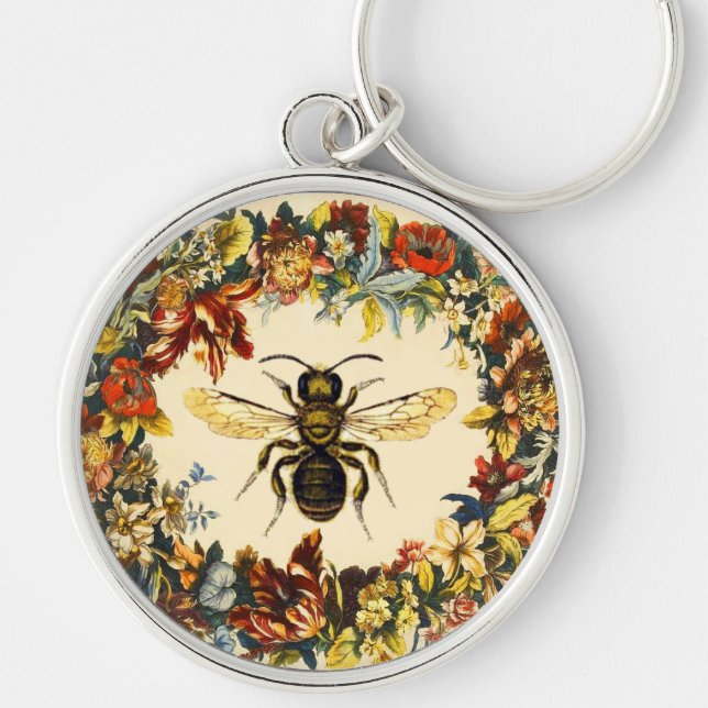 SPRING FLOWERS HONEY BEE / BEEKEEPER BEEKEEPING KEY RING (Front)