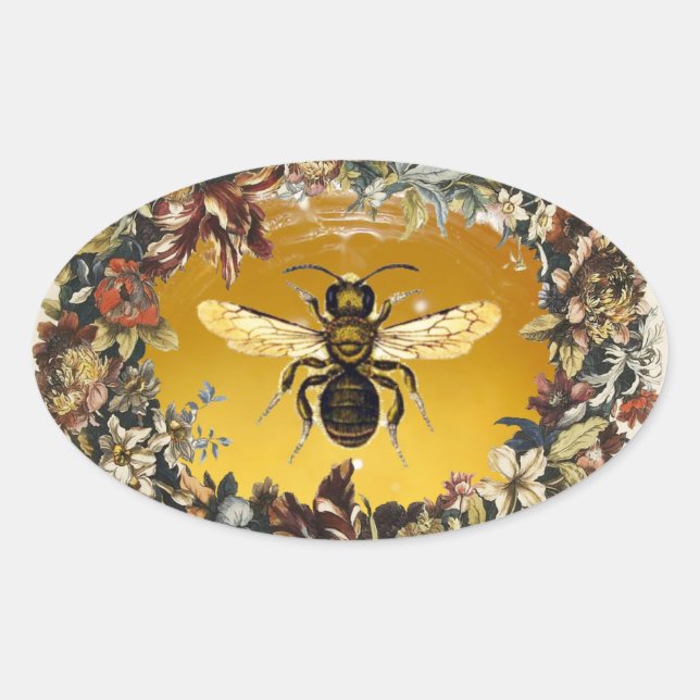 SPRING FLOWERS HONEY BEE / BEEKEEPER BEEKEEPING OVAL STICKER (Front)