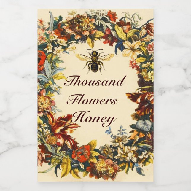 SPRING FLOWERS HONEY BEE ,BEEKEEPER FOOD LABEL (Single Label)