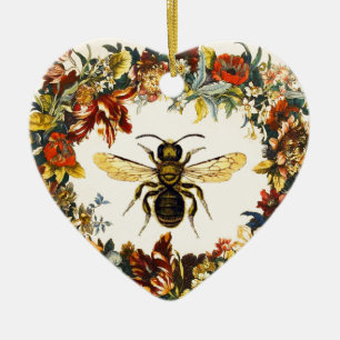 SPRING FLOWERS HONEY BEE / BEEKEEPER HEART CERAMIC TREE DECORATION