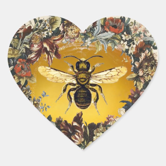SPRING FLOWERS HONEY BEE / BEEKEEPER HEART HEART STICKER (Front)