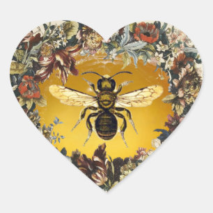 SPRING FLOWERS HONEY BEE / BEEKEEPER HEART STICKER