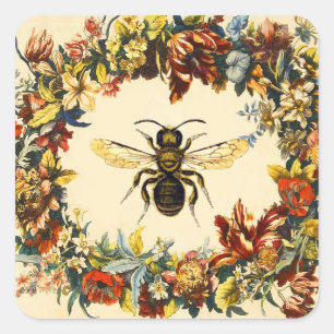SPRING FLOWERS HONEY BEE / BEEKEEPER SQUARE STICKER