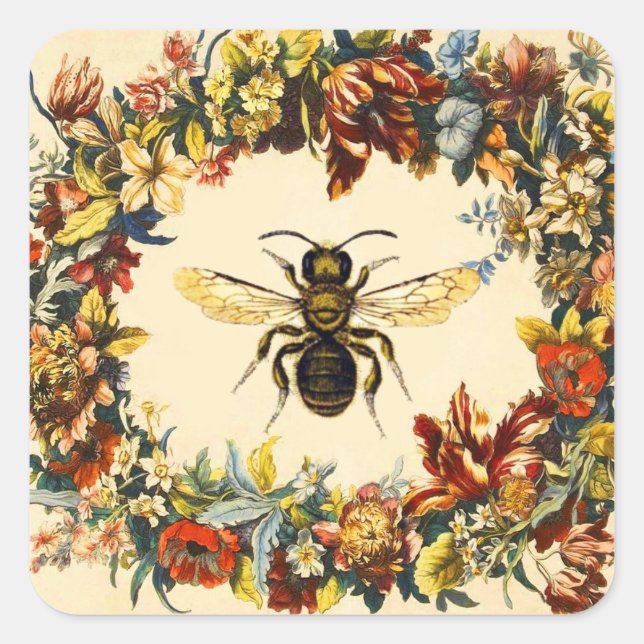 SPRING FLOWERS HONEY BEE / BEEKEEPER SQUARE STICKER (Front)