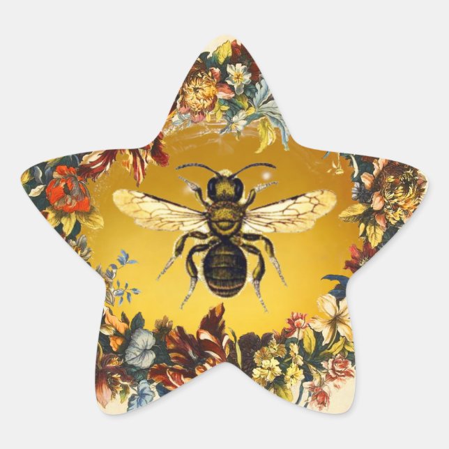 SPRING FLOWERS HONEY BEE / BEEKEEPER STAR STICKER (Front)