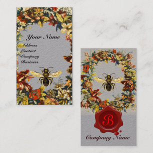 SPRING FLOWERS HONEY BEE BEEKEEPING WAX SEAL Grey Business Card