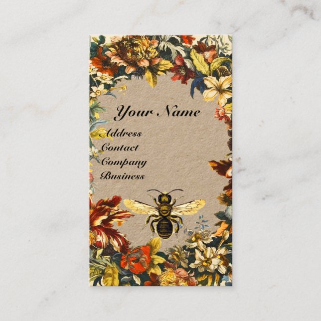 SPRING FLOWERS HONEY BEE BEEKEEPING WAX SEAL Kraft Business Card (Front)