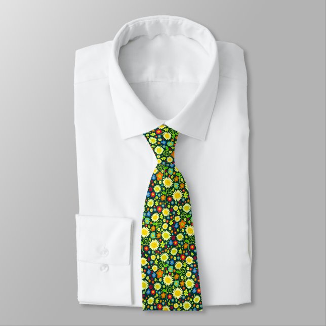 Spring Flowers II - Dark Teal Green Tie (Tied)