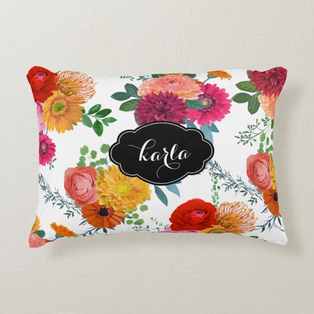 Spring Flowers Illustration Decorative Cushion (Front)