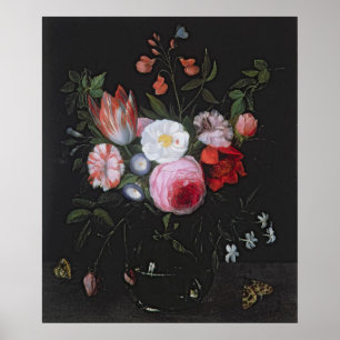 Spring Flowers in a glass vase, 17th century Poster